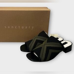 New Sanctuary Two-Tone Black and Olive Mules
